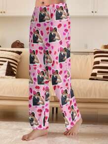 Funny Customized Men's Pajama Pants, Unique Photo Printed Sleepwear, Cozy And Comfortable Personalized Pants For Men, Ideal Birthday, Christmas, Anniversary Gift For Boyfriend, Husband, Or Friends - Pink - View 4