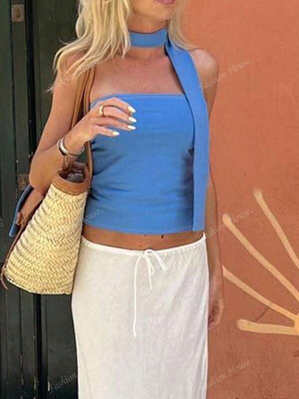 Crop Top Minimalista Sem Alças, Adequado Para O Verão