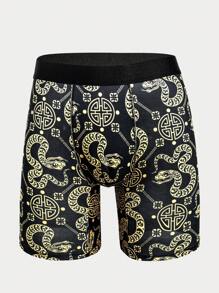 1piece Set Of Men's Elongated Printed Flat Underwear, Long Breathable High Elasticity Printed Underwear, Comfortable Flat Underwear, Sports Shorts, Underwear, Casual Underwear, Underwear, Plus Size Shorts, Underwear