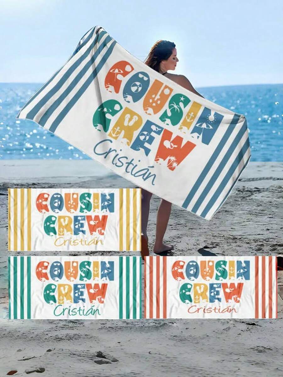 1 Personalized Beach Towel With Interactive Green Background Design. You Can Customize Your Name On It. Perfect For The Beach, Poolside And Beach Vacation. It Is A Great Gift For Her, Him, Mom, Dad, Boyfriend