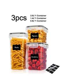 24pcs,Airtight Food Storage Containers Set, Plastic Kitchen Pantry Organizer, With Easy Lock Lids For Pasta Spaghetti Cereal Snack Flour Sugar Rice Organization, Include Labels - Black and White - View 14