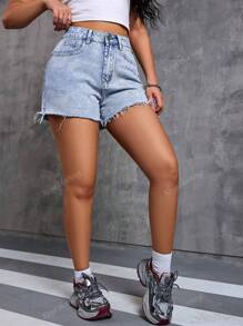 Shorts Denim Casual Desbotada de Verão
