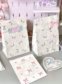 20pcs/50pcs Set High-End Bow Kraft Paper Bag, Card Postcard Packing Material, Cute Design White Kraft Paper Gift Packaging Bag, Party Picnic Pouch, Greeting Card Bags