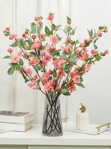 1pc/2pcs/3pcs Elegant Artificial Cherry Blossom Branches, Rose Bouquet, Camellia Flowers, Pink Flowers With Green Leaves, Suitable For Spring Wedding, Engagement Ceremony, Decoration And Party