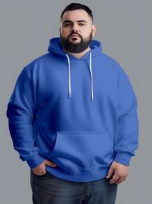 Men's Plus Size Sweatshirt  Hood Premium Mesh Cold Weather Blouse Basic Cotton Flannel Coat Various Colors - 寶藍色 - 查看 1