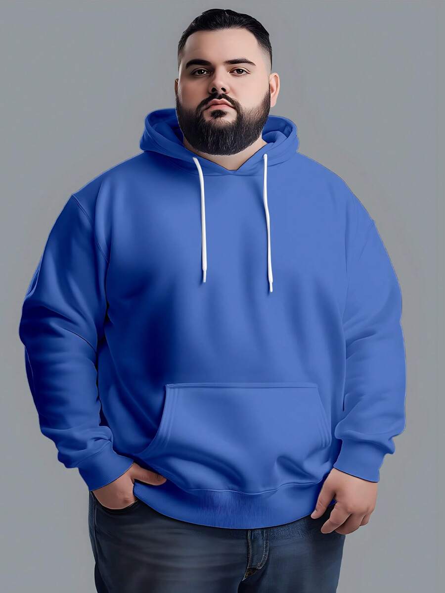 Men's Plus Size Sweatshirt Hood Premium Mesh Cold Weather Blouse Basic Cotton Flannel Coat Various Colors - 寶藍色 - 查看 1