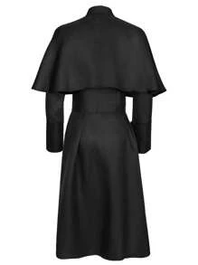 Men's Solid Priest, Friar Medieval Vintage Priest Monk Robe Wizard Halloween Death Costume With Cross Necklace And Belt Black Cape