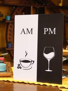 Quadro Cantinho do Café, Vinho, frase, AM PM e taças UNO Cozinha e Área Gourmet Quadro Decorativo - Preto e Branco - Visão 8