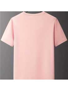 Camiseta De Manga Curta Camisa Estampa De Gesto Coração, Camisa Confortável E Estilosa Para O Verão, Estilo Casual E Fashion Para O Dia A Dia - Rosa Bebê - Visão 2