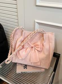 A Bow Large-Capacity Bag Women's Versatile Tote Bag 2025 New Niche Popular Class Commuter Shoulder Bag, Holiday Gift, Leisure Shopping Handbag