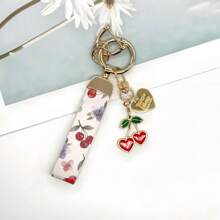 Love Cherry CP Is Coming! 1 Piece Of Cherry Pattern Leather And Alloy Metal Hanging Rope Keychain With Unique Heart And Pearl Pendants, Hanging Car, Door Keys, Bags, Fashionable And Practical! - Multicolor - View 12