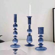 1 件，优雅的蓝色玻璃烛台，多用途玻璃花瓶，浪漫烛台，适用于婚礼装饰、家居装饰、客厅装饰、办公室装饰、办公桌装饰、家居装饰、桌面花瓶装饰中心装饰 - 多色 - 查看 5