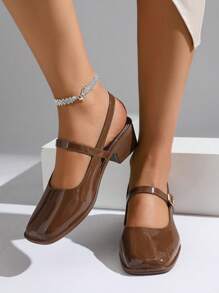 2025 Women's Fashionable Pale Gold Mirror Metal Mary Jane Shoes, Commuting, Dating, Party, Holiday Spring, Simple Tie Up Flats, New Crystal Dating High Fashion Solid Color High Heel Sandals, Plus Size Women Shoes - Brown - View 5