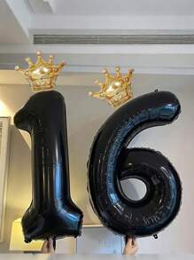1/2 个 40 英寸超大皇冠数字气球，黑色数字铝箔气球配迷你金色皇冠，适合 1-10 岁、16 岁、18 岁、20 岁、21 岁、25 岁、30 岁、35 岁、40 岁、45 岁、50 岁、55 岁、60 岁生日