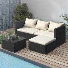 GartistGo 4 Pieces Rattan Garden Sofa Outdoor Patio Furniture Set With Washable Cushions And Glass Table - Black - View 2