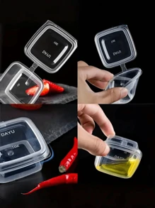 25ml/50ml/75ml/100ml Square Storage Cup, Transparent Sauce Cup With Lid, Mini Food Container For Sauce, Jam And Spice, Suitable For Camping, Office, Picnic, School, Kitchen Storage And Accessories