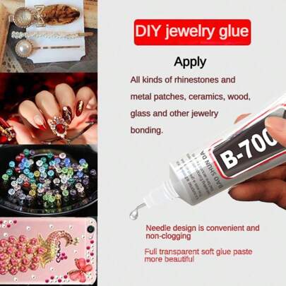 Cola transparente para artesanato com ponta de agulha para strass, nail art, joias e tecidos – Adesivo multiuso antientupimento para sapatos, faça você mesmo para telefones, acessórios, roupas e artesanato