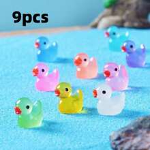 9pcs Glow-In-The-Dark Turtle & Duck Aquarium Decor Ornaments