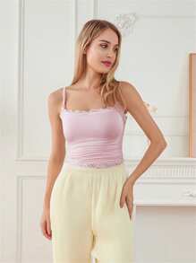 Women Crop Camisole Casual Summer Lace Patchwork Spaghetti Straps Tank Tops Sleeveless T-Shirt For Club Streetwear