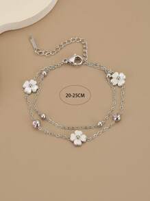 1pc Stainless Steel Four-Leaf Flower Beach Anklet For Women - Silver - View 4
