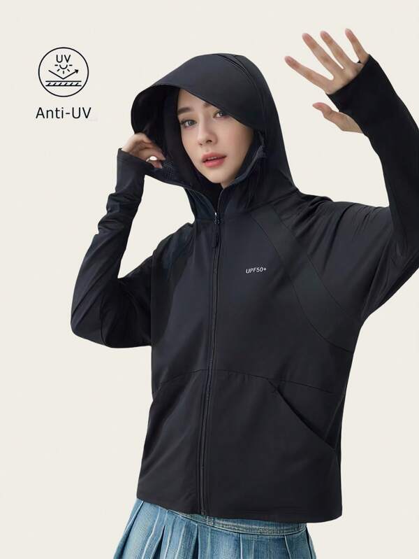 Summer Women Lightweght Uv Protection Jacket Breathable Quick-Drying Outdoor Casual Hooded Suncreen Jacket For Hiking, Fishing, Daily Wear