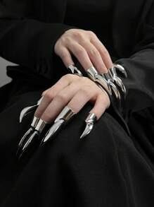 1pc Creative Textured Cubic Zirconia Metal Mechanical Wolf Claw Nail Tip Finger Rings, Jewelry Accessories - Multicolor - View 13