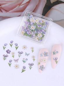 1盒3D可爱花朵春季美甲装饰Y2K蜜蜂雏菊玫瑰樱花花瓣混合设计木浆美甲饰品亮片DIY美甲装饰沙龙美甲用品 - 彩色 - 查看 23