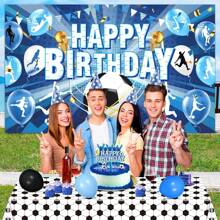 1pc Football Birthday Party Background Banner, Blue Football Happy Birthday Banner Large Sports Football Birthday Background Photo Booth Props Football Theme Birthday Party Decoration