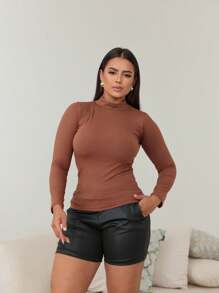 CACHARREL MANGA LONGA BLUSA FEMININA MANGA LONGA GOLA ALTA SIMPLES