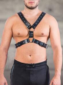 Black Pu Leather Gladiator Skirt Men's Handmade Warrior Costume Roman Gladiator Harness Skirt Gothic Gladiator Costume Sexy Men's Studded Detail Steampunk Armor Accessories Holiday Costume