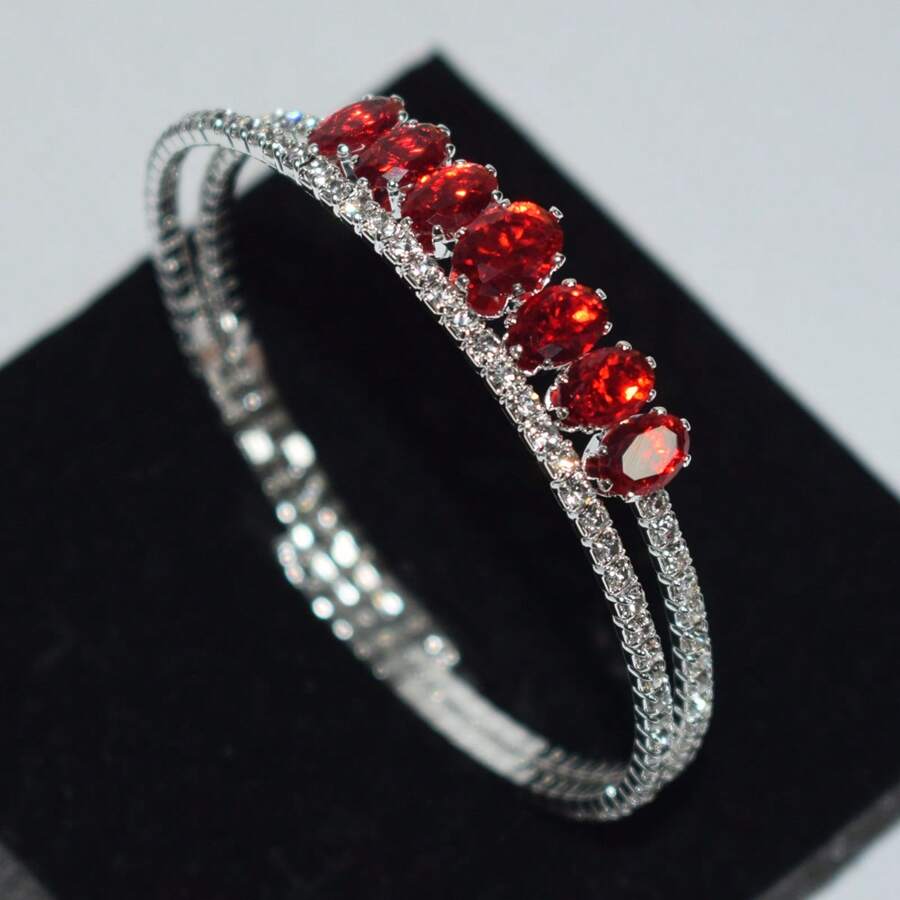 1pc Fashionable Double-Layer Crystal Bracelet Suitable For Women - Red - View 1