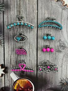 1 Peça Presilha de Cabelo de Decoração Vintage Estilo Ocidental Turquesa, Material de Liga de Bronze Antigo, Fashionable & Premium - prata antiga - Visão 12