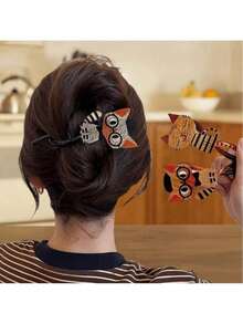 Europe And The United States Fashion Cute Cute Cat Twist Clip Advanced Sense Back Hair Clip Ladies All Retro New Kitten Line Grab Clip Hairpin Headwear