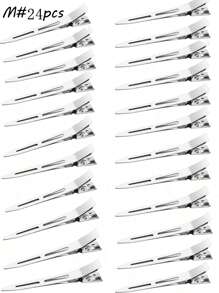 12个金属鳄鱼夹，女士分区夹，银色长发夹，卷发棒专用鳄鱼夹，适合浓密头发，可用于卷发棒，沙龙级使用，DIY蝴蝶结爪夹，发夹，发饰 - 彩色 - 查看 19