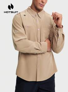 HOTSUIT Men's Outdoor Sports Shirt Double Chest Pockets Long Sleeves Loose And Comfortable Convenient Activities - Khaki - View 3