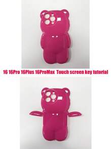 可爱卡通 3D 热粉色熊手机壳适用于 iPhone 16 15 14 13 12 11 Pro Max 可爱动物防震软后盖