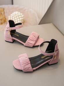 1 pereche de sandale cu toc înalt, din catifea, cu închizătură cu cârlig pentru o încălțare/descălțare ușoară, sandale elegante cu toc gros, pentru sărbători și purtare zilnică