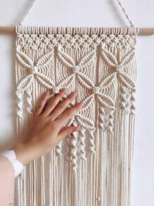 1pc Bohemian Style Butterfly Lace Macrame Wall Hanging, Handwoven Tassel Leaf Swaying Wall Tapestry Decoration - Multicolor - View 10
