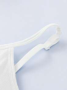 1pc Women Solid Color Ribbed Camisole With Chest Pads, Cropped Tank Top, Casual Undershirt, Workout