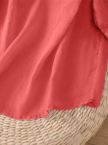 女士刺绣宽松波西米亚复古衬衫，休闲春夏上衣 - 玫瑰紅 - 查看 5