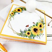 100/60/20pcs 13 * 13 Inch Disposable Party Floral Pattern Napkins With Yellow Border Butterfly Sunflower Pattern, Used For Birthday Parties, Family Gatherings, Wedding Banquets, Hotel And Restaurant Decoration Paper