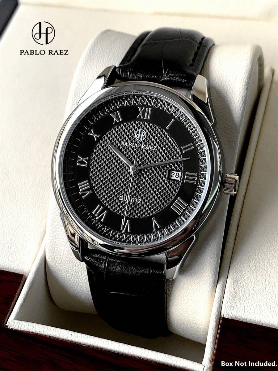 Pablo Raez 1 件男士手表商务腕表，适合男士，不锈钢银色 IPS 表壳，奢华黑色，柔软舒适超细纤维皮革，时尚 40 毫米表盘，罗马刻度，带日期，50 米防水，顶级全新男士石英腕表，运动休闲时钟，馈赠朋友或家人的精美礼物，适合日常生活/工作/派对装饰，正装表，生日礼物