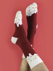 1/4 Pairs Assorted Men/Unisex Stylish Fruit & Ice Cream Printed Crew Socks (No Packaging) - Multicolor - View 1