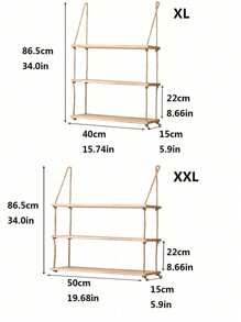 1pc Wall Hanging Decorative Rope Shelf, No Drill Required, Macrame Rope Wooden Bookshelf Wall Decor Rack - Khaki - View 7