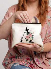 1pc Letter A-Z Flower Print Makeup Bag, Gift For Girls, Cute Retro Simple Fashion Letter Pattern Printed Bag Storage Bag,Cosmetic Pouch For Small Items Storage,Storage Bag, Makeup Storage Bag, Toiletry Bag, Clutch Bag, Lightweight Foldable Storage Bag, Simple Shopping Bag, Teacher Gift Clutch Bag,Storage For Nurses, Doctors, Teachers Bag, Suitable For Personal Travel Cosmetics Storage