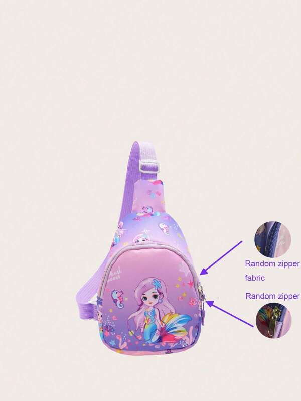 Mini Kids Cartoon Mermaid Chest Bag (Zipper, Adjustable Buckle, Random Zipper Cloth Style)