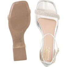 Women's Rhinestone Sandal With Thick Heel And Comfort Party Heel - Bạc - Xem 7
