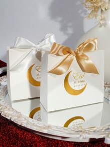 10pcs Eid Al Adha Favor Boxes – Elegant Crescent Moon Design – White & Gold Small Gift Bags With Satin Ribbon Bow – Ideal For Chocolates, Candies, And Festive Treats – Perfect For Islamic Holiday Celebrations & Party Decorations - 11.5X4.5X10cm - View 3