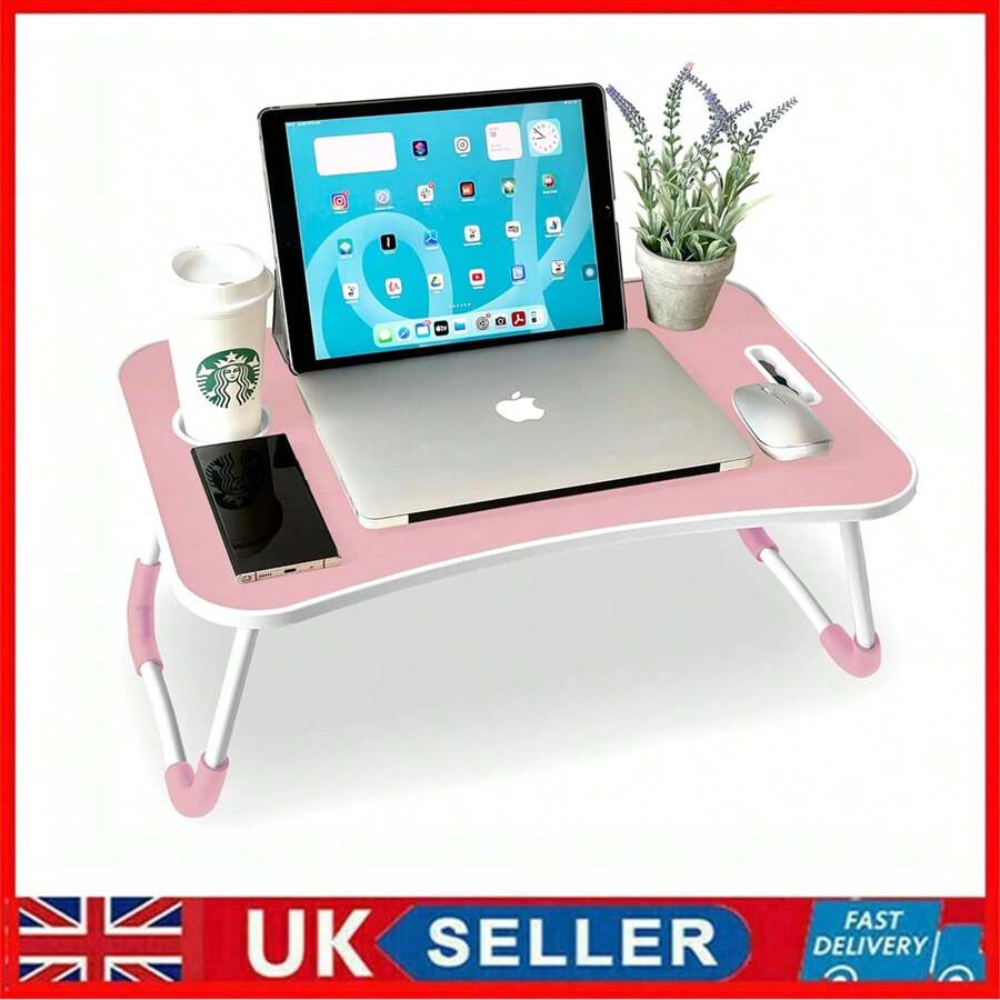 Folding Laptop Table Bed Tray Sofa Lap Portable Computer Desk Stand Breakfast ~ - Pink - View 1