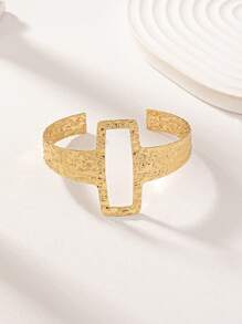 1 Pc Minimal Design Hammered Metal Cuff Bangle Bracelet For Women - Gold - View 16
